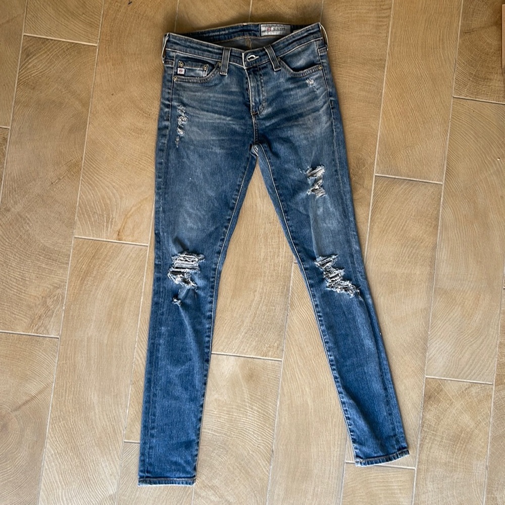 AG Adriano Goldschmied women 24R stilt cigarette roll up jeans ripped destroyed